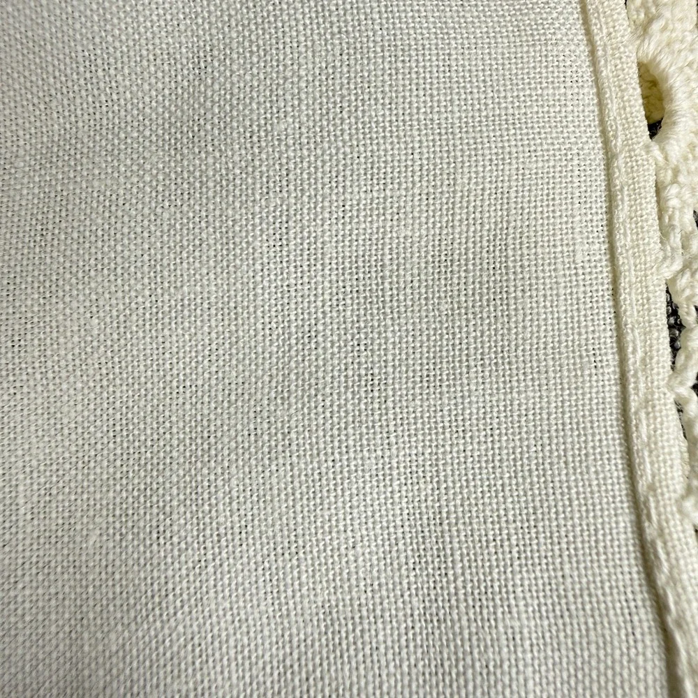 Vintage Madeira Portugal Hand Embroidered Linen Towel Peach Blue Scalloped